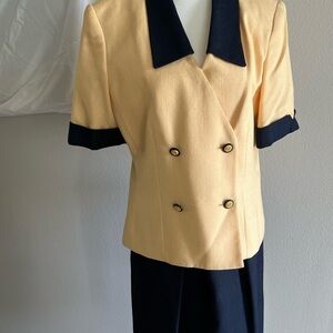 Kasper: NEW Vintage Skirt Set Yellow with black button front. Size 14